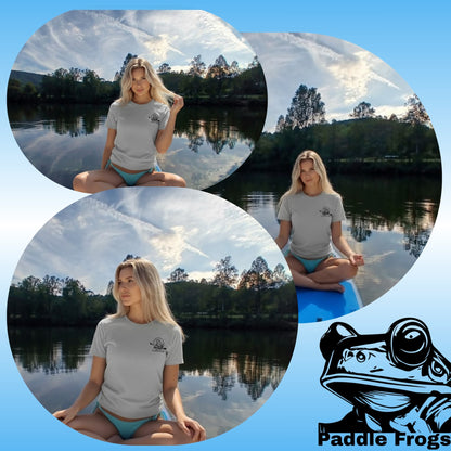 The River's Companion Tee Paddle Frogs Outdoor Gear crew member at the Emory River sitting crisscross applesauce TN clouds