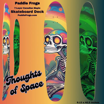 Thoughts of Space - Paddle Frogs -  Longboard skateboard deck - Glow in the dark