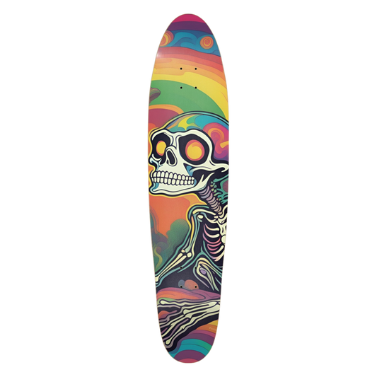 Colorful skateboard deck with a skeleton design Thoughts of Space | Glow in the Dark Longboard | Paddle Frogs™