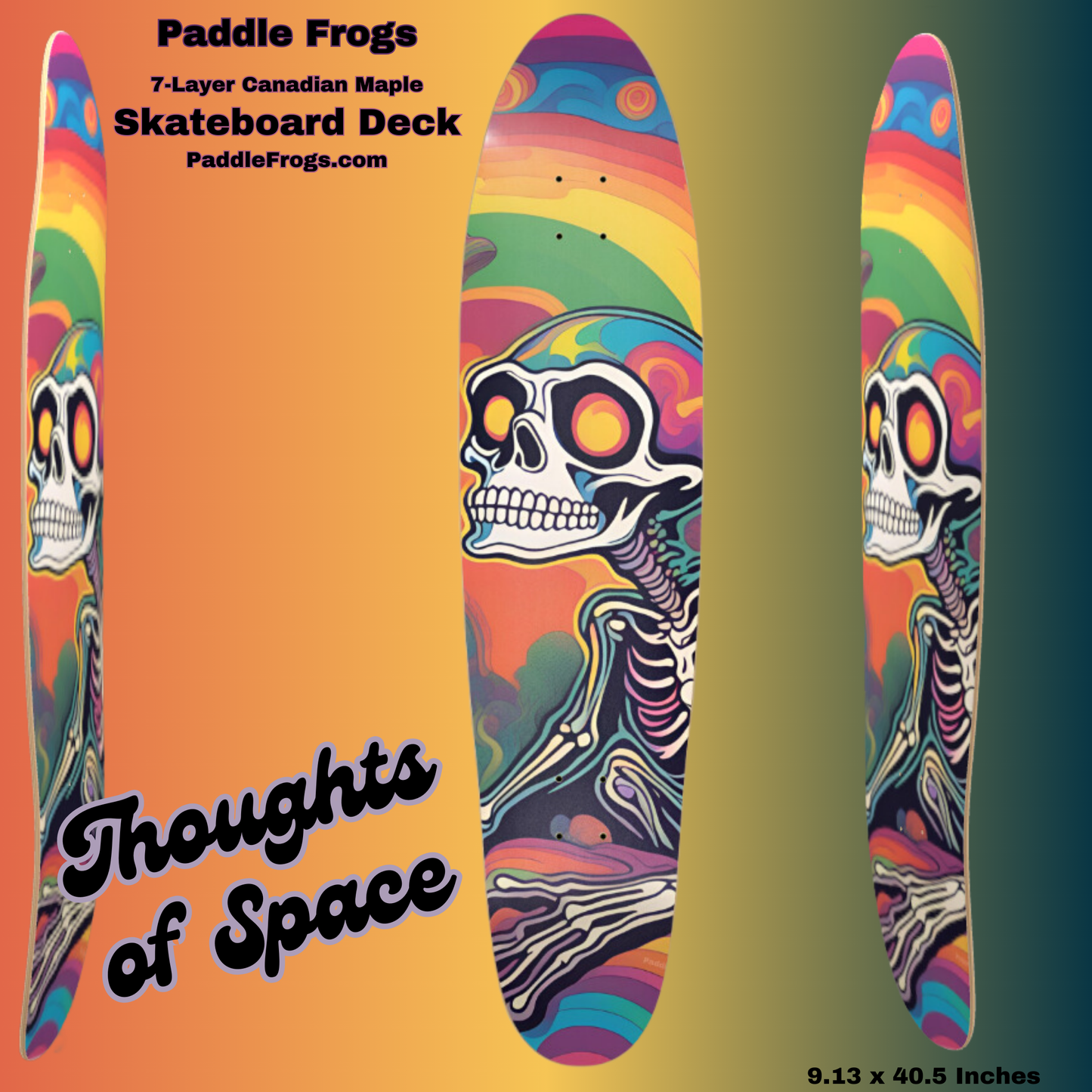 Thoughts of Space a skeleton with a swirling, colorful brain, inviting you to ponder the mysteries of the universe