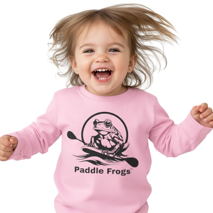 Toddler's in Balance | Long Sleeve Tee | Paddle Frogs™ Light Pink on a transparent background