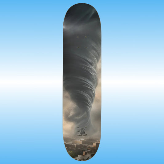 Tornado - Paddle Frogs - Skateboard Deck | Skateboard deck with a tornado design on a blue gradient background