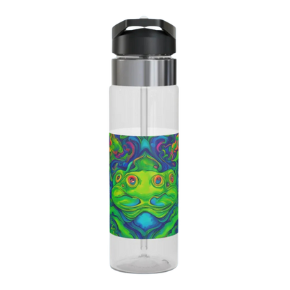 Trippin on Frogs 20oz Clear water bottle with a colorful abstract design on a white background