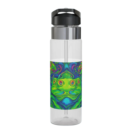 Trippin on Frogs 20oz Clear water bottle with a colorful abstract design on a white background