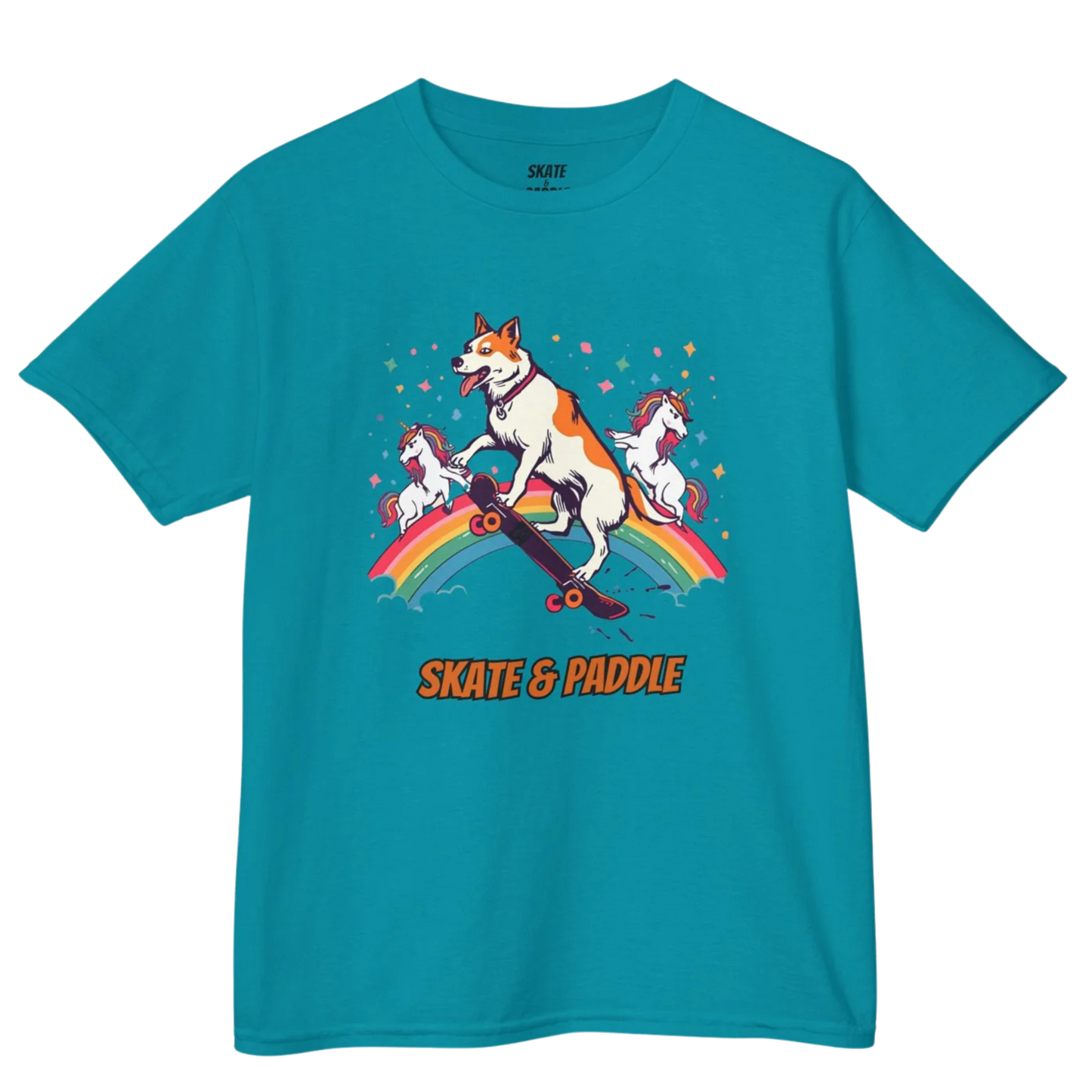 Tropical Blue | The Dog Who Skated with Unicorns (A Kids' Dream Tee) Teal
