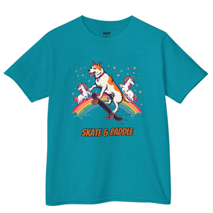 Tropical Blue | The Dog Who Skated with Unicorns (A Kids' Dream Tee) Teal