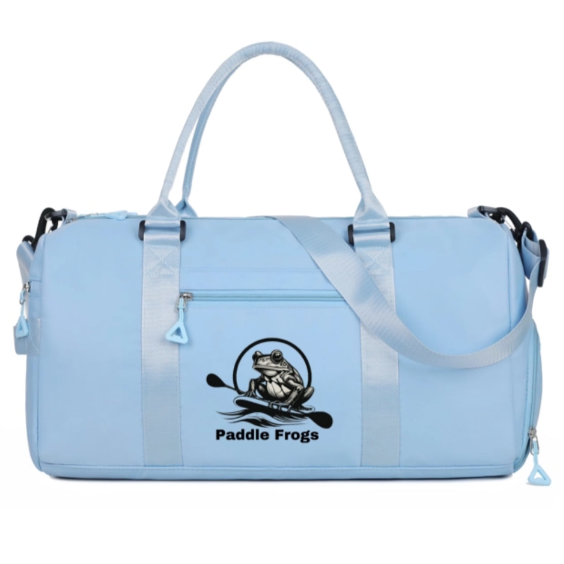 Sky blue waterproof camping SUP tote bag with shoulder strap by Paddle Frogs