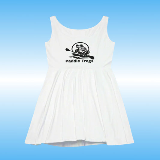 White Dress | Paddle Frogs - Fun Summer Beachwear for Outdoors - Green and Blue - Paddle Boarding Skateboarding Dress above knee flowing