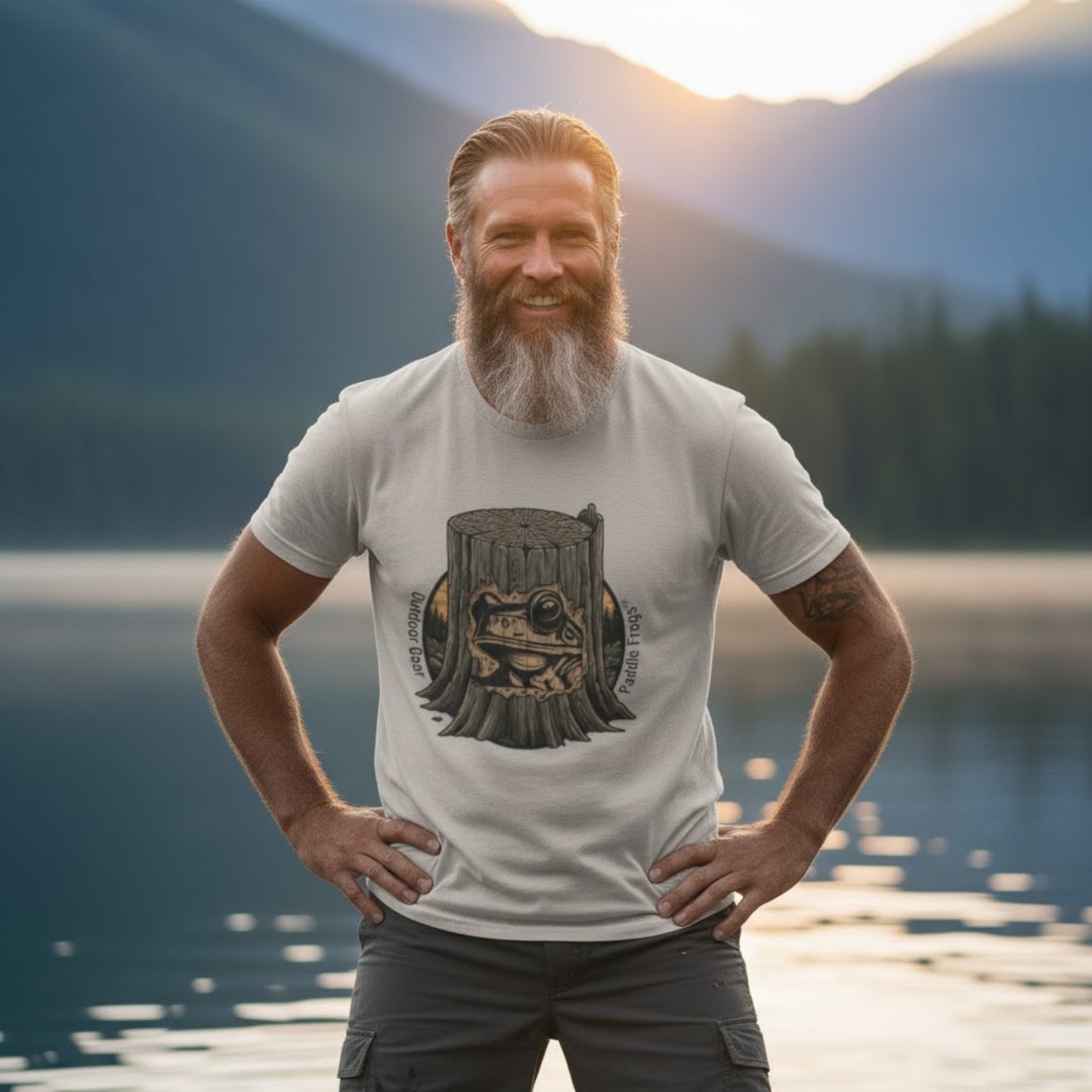 Whittle Pine Tree Stump Frog Face Logo | Paddle Frogs Outdoor Gear Ice Grey male crew model