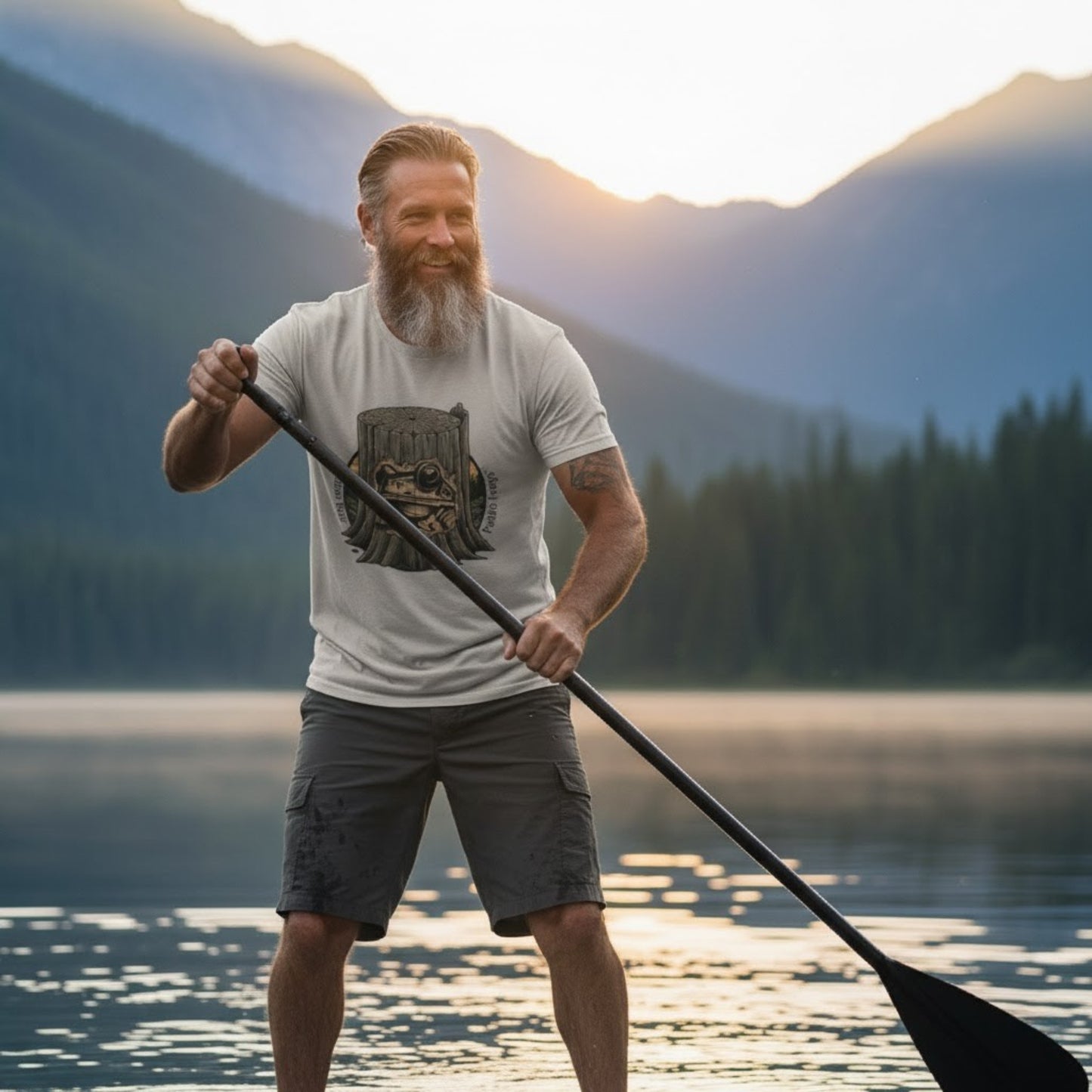 Whittle Pine Tree Stump Frog Face Logo | Paddle Frogs Outdoor Gear Ice Grey male crew model paddle boarding