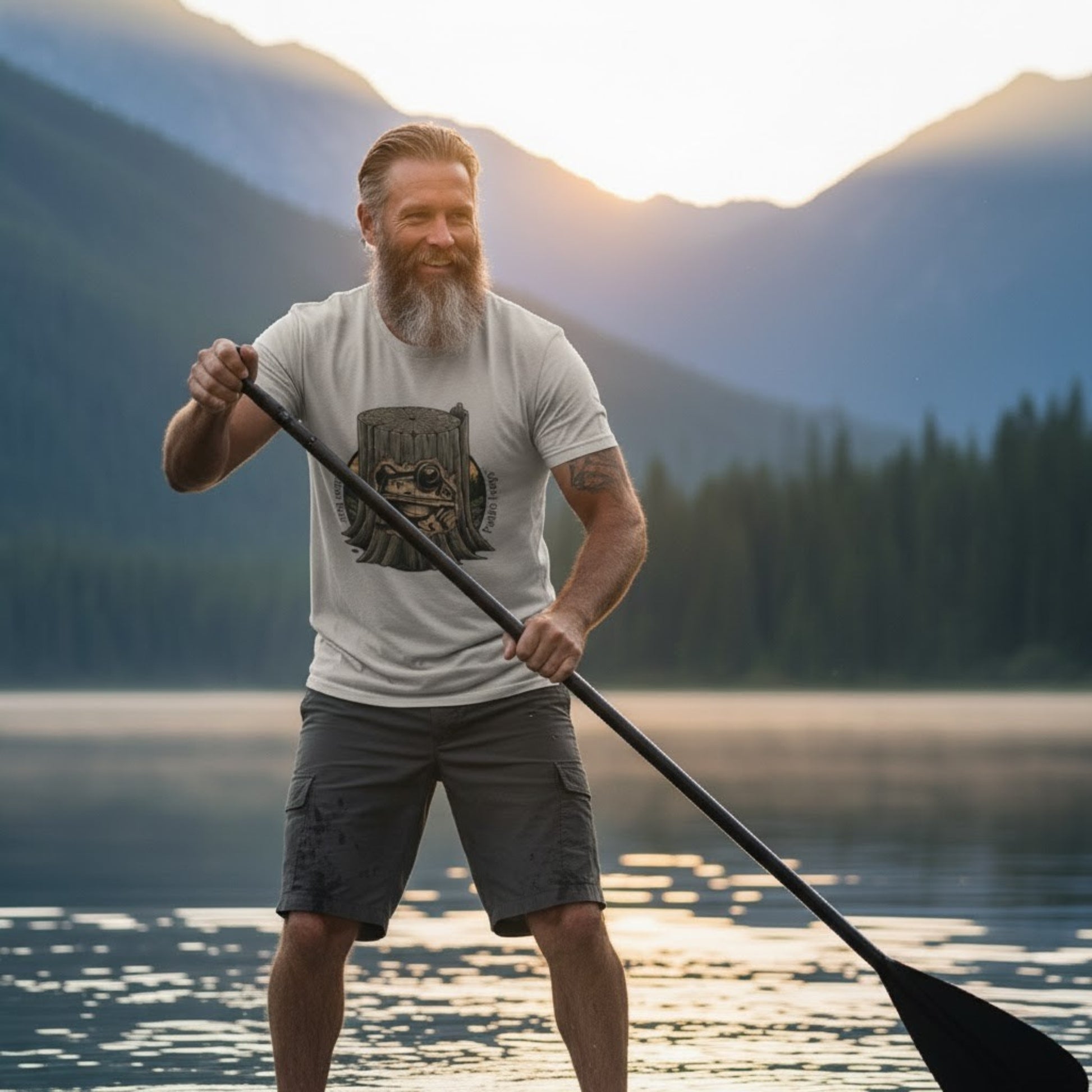 Whittle Pine Tree Stump Frog Face Logo | Paddle Frogs Outdoor Gear Ice Grey male crew model paddle boarding