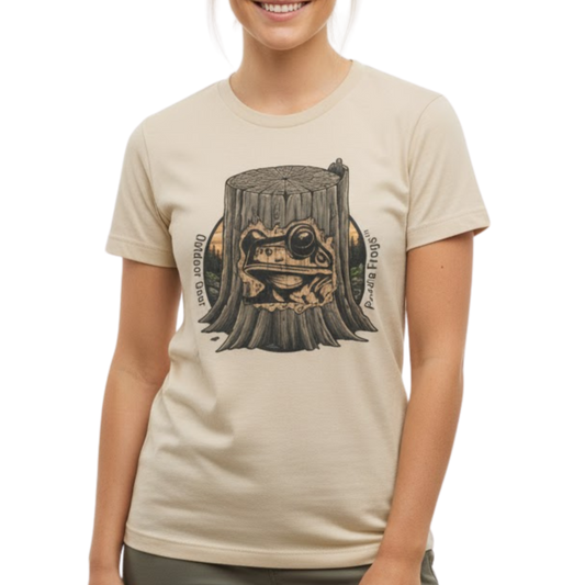 Whittle Pine Tree Stump Frog Face Logo | Paddle Frogs Outdoor Gear Sand Tan on a transparent background