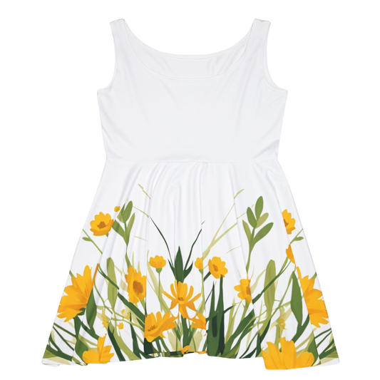 White dress with yellow floral pattern on a Paddle Frogs Outdoor Gear Skate & Paddle skater dress