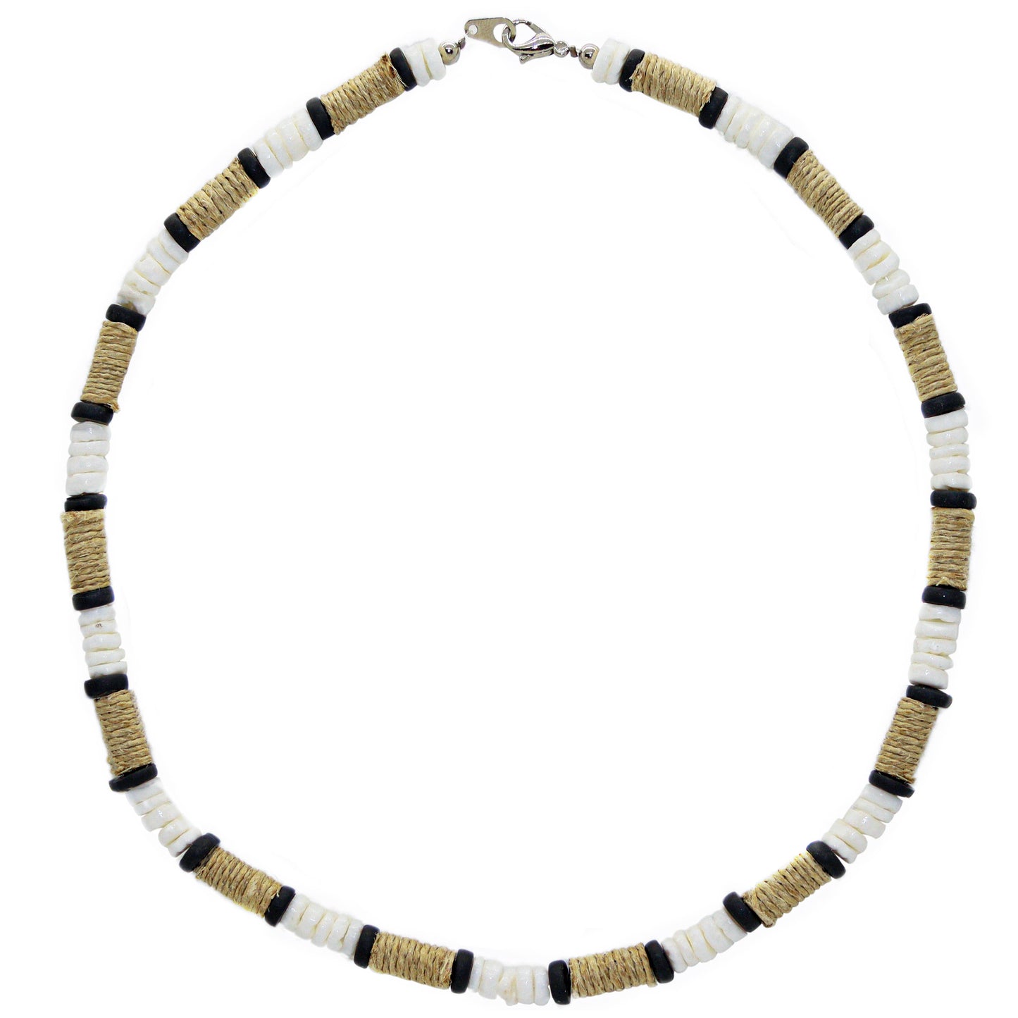 Men's Natural Puka Shell & Wrapped Hemp Surfer Choker (18-Inch)