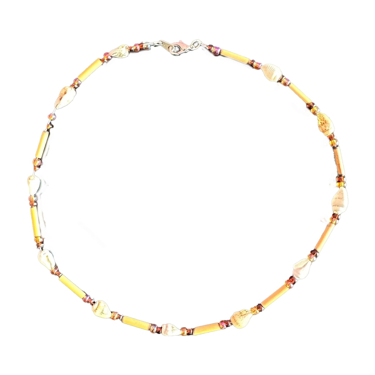 Girls 16-Inch Genuine White Clam Shell & Fimo Daisy Necklace (Blue)