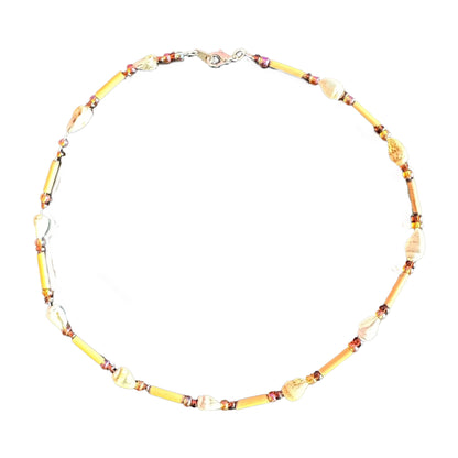 Girls 16-Inch Genuine White Clam Shell & Fimo Daisy Necklace (Blue)
