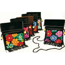 Set of colorful handbags with floral patterns on a white background