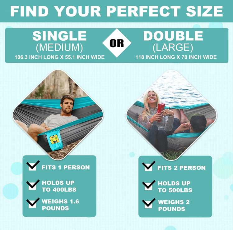 Lightweight Camping Hammock with Tree Straps | Single & Double