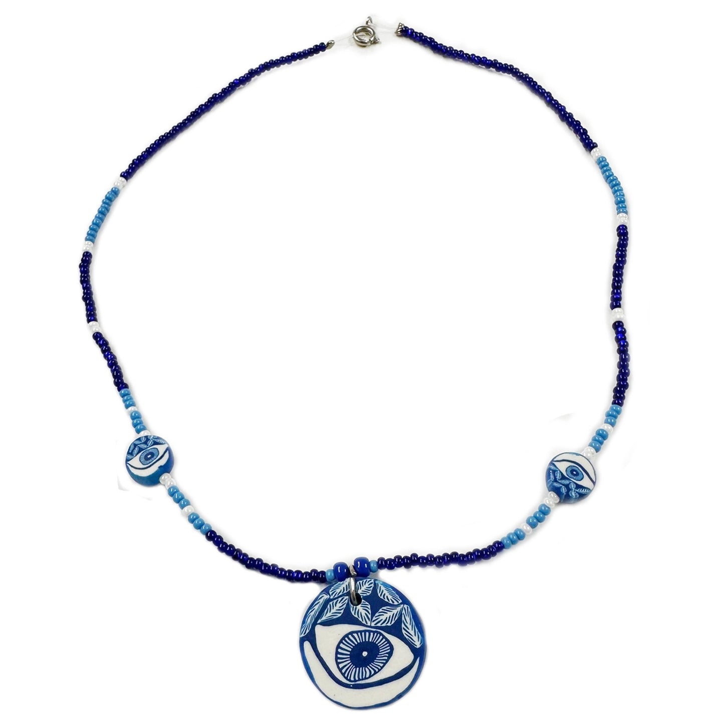 90s Y2K Beaded Glass Necklace with Polymer Clay Pendant