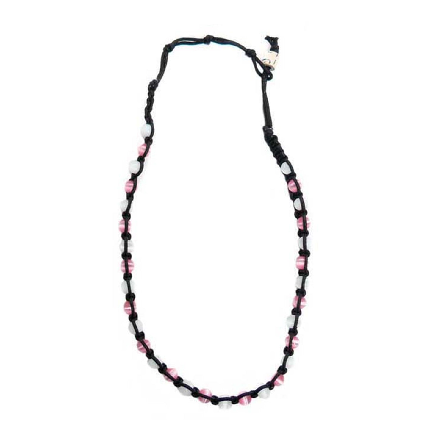 Hand-Braided Cat's Eye Bead Macrame Choker & Wrap Bracelet - Black