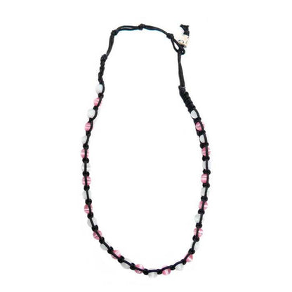 Hand-Braided Cat's Eye Bead Macrame Choker & Wrap Bracelet - Black
