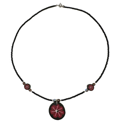 90s Y2K Beaded Glass Necklace with Polymer Clay Pendant