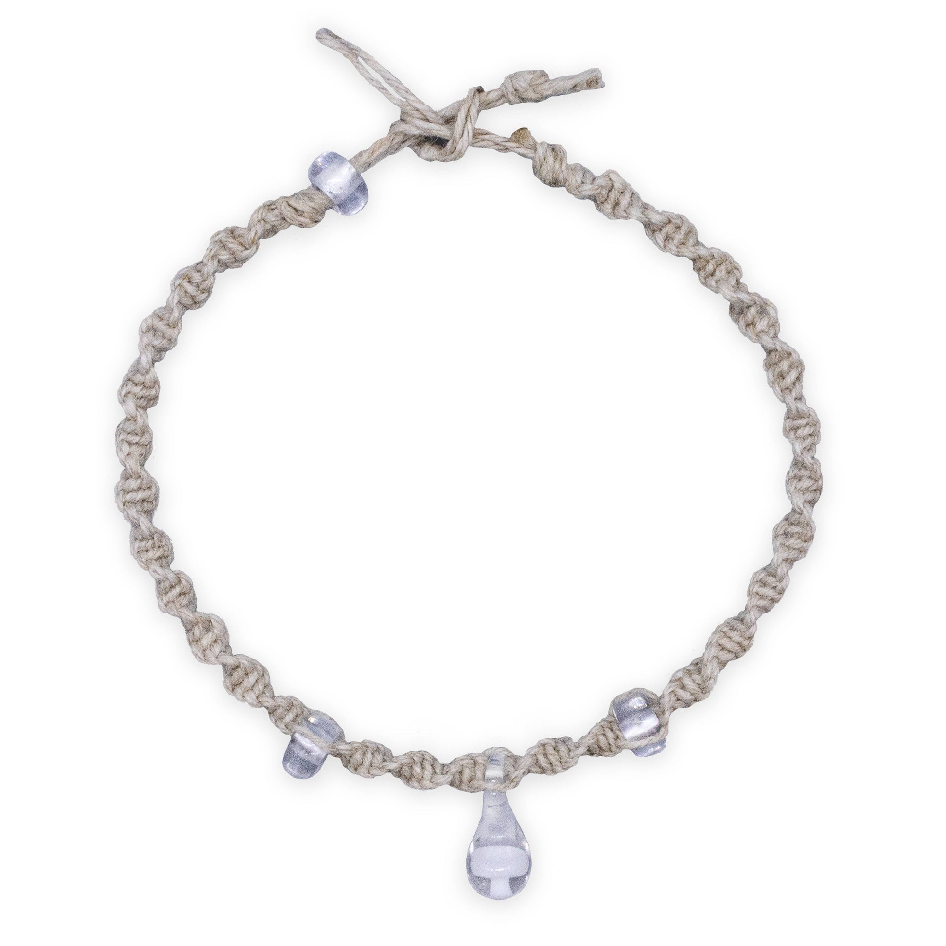 Bracelet with knotted design and small beads on a white background