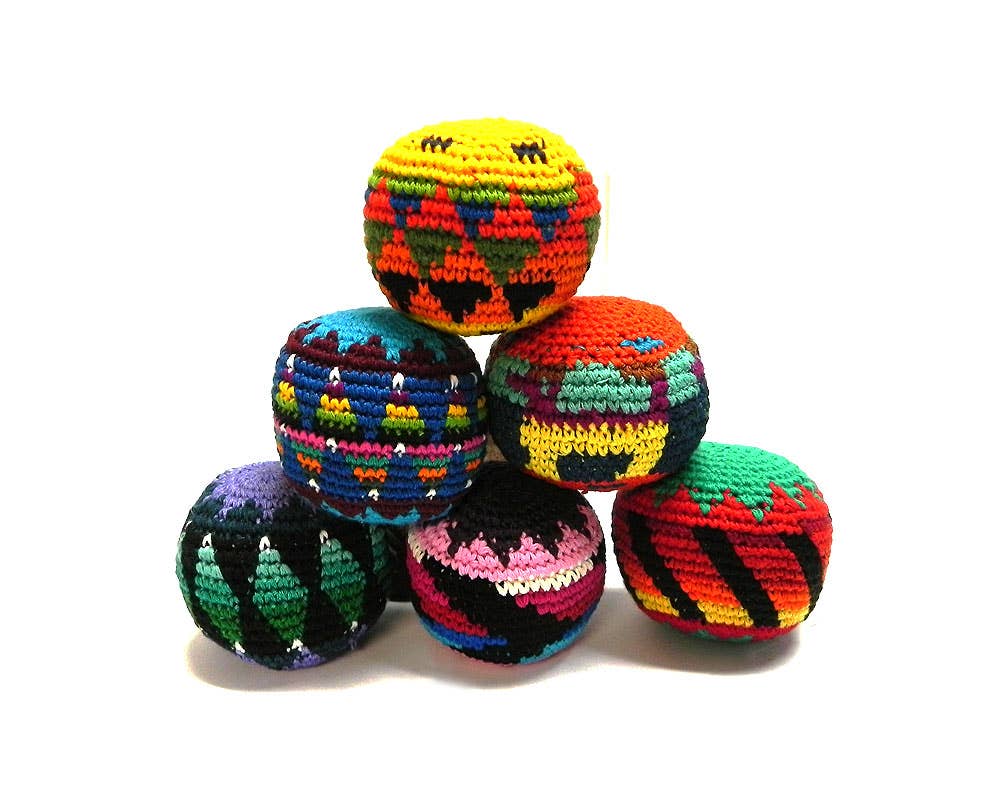 Handmade Quality Crochet Hacky Sack – Multicolored Geometric Footbag