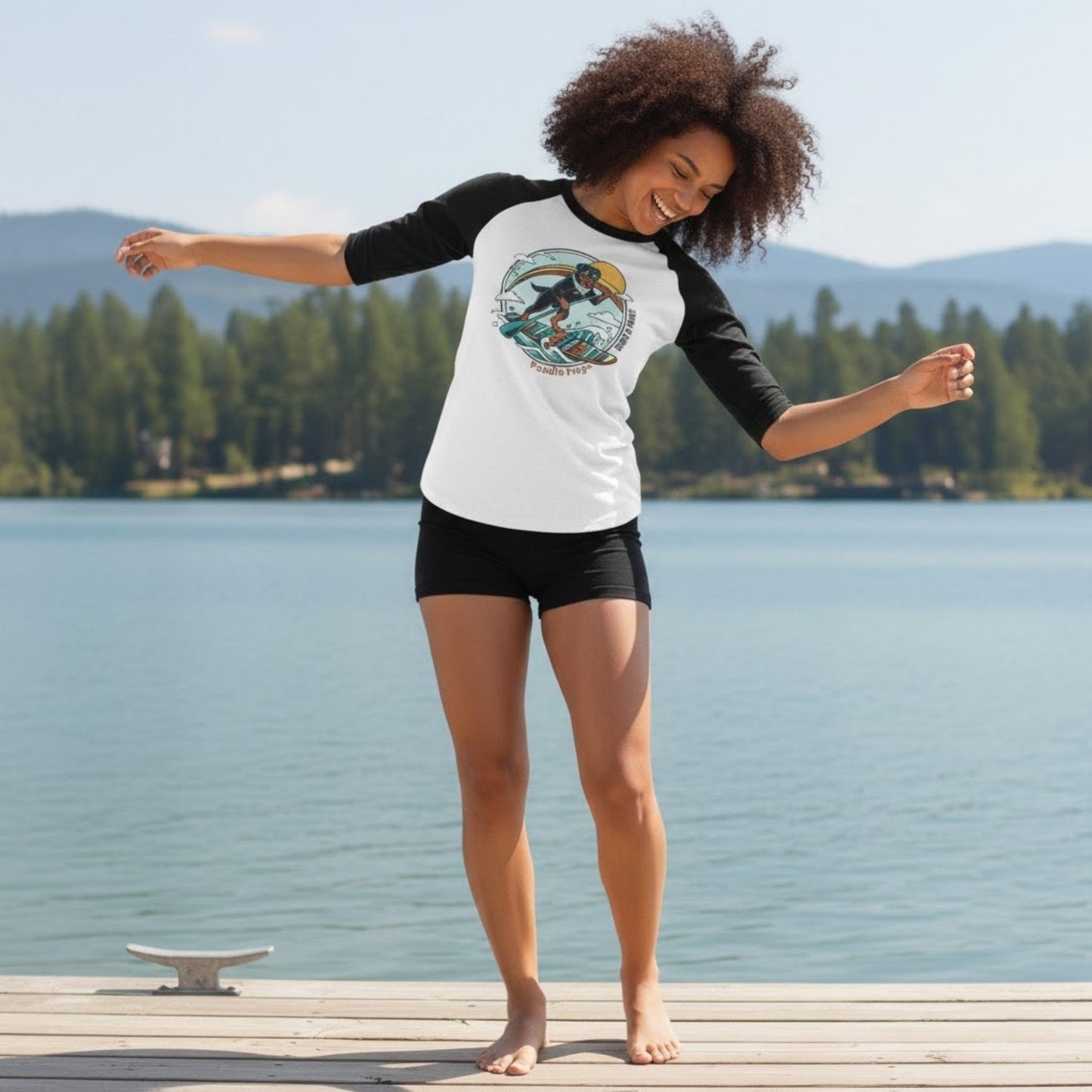 dancing at the kayak boat dock wearing Rottweiler Paddleboarding tee by Paddle Frogs