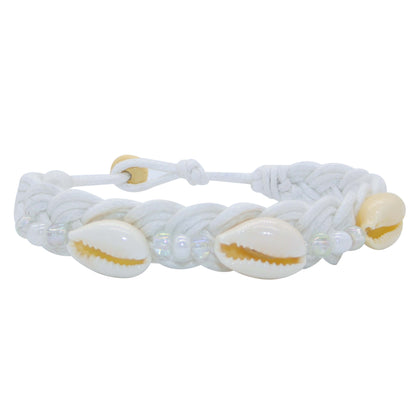Hand-Braided Cowrie Shell & Seed Bead Bracelet - Blue (USA Made)