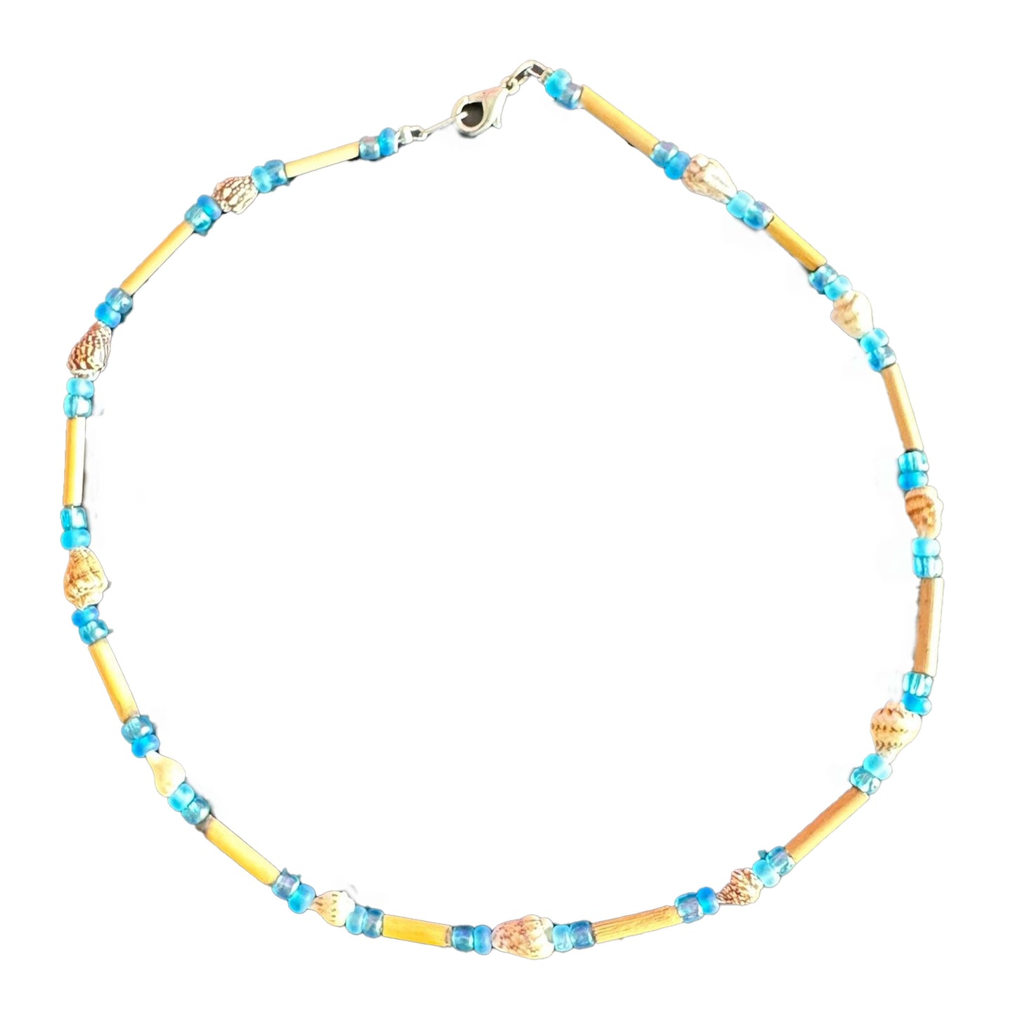 Girls 16-Inch Genuine White Clam Shell & Fimo Daisy Necklace (Blue)