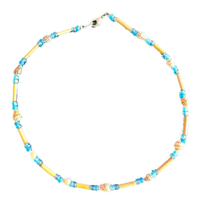 Girls 16-Inch Genuine White Clam Shell & Fimo Daisy Necklace (Blue)