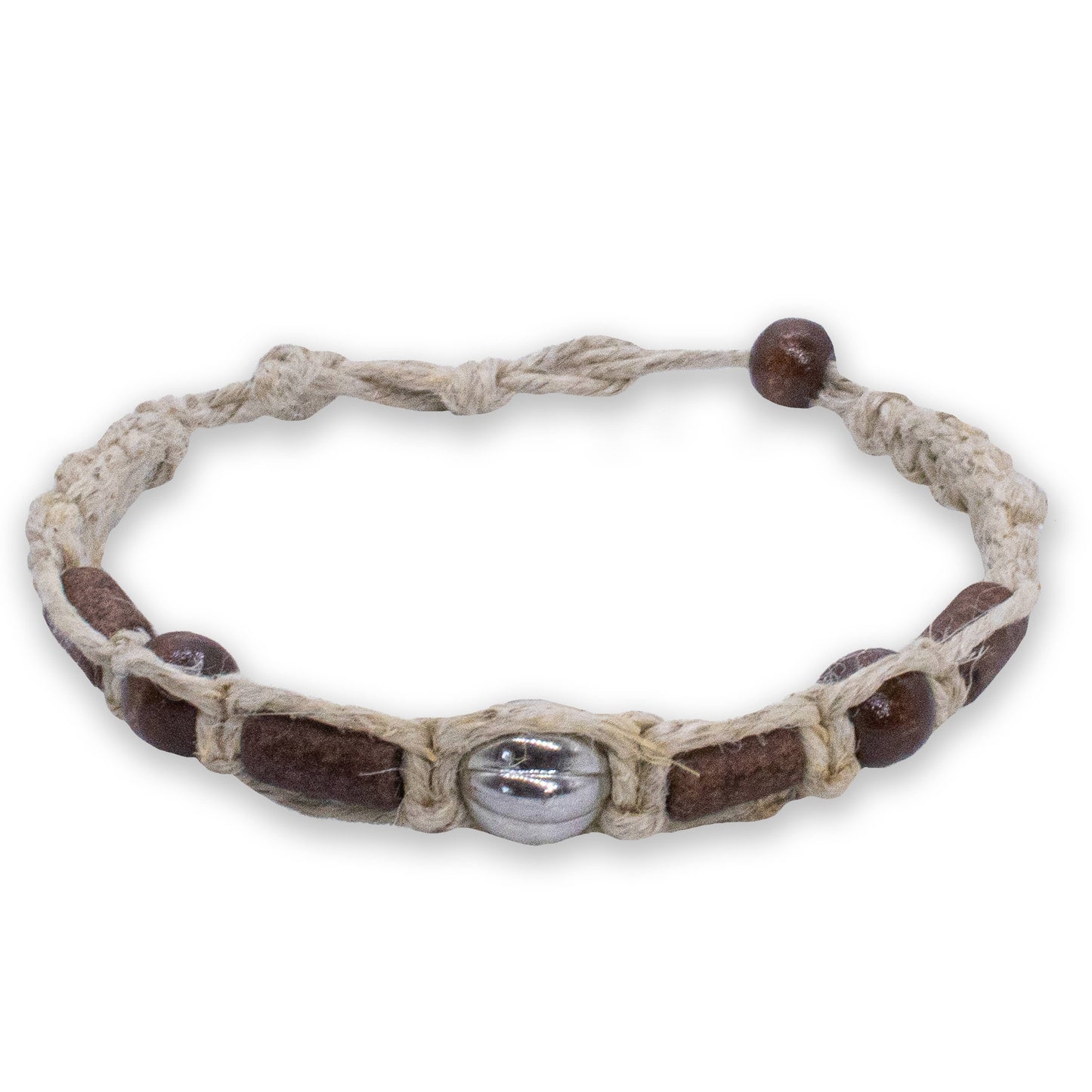 Hand-Braided Hemp Anklet & Bracelet with Wood & Metal Beads (USA Made)