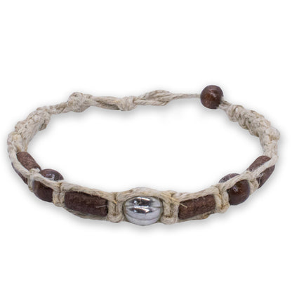 Hand-Braided Hemp Anklet & Bracelet with Wood & Metal Beads (USA Made)