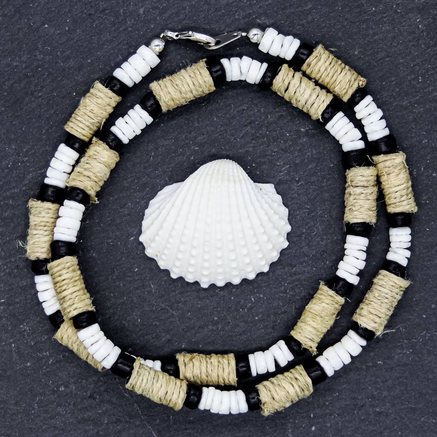 Men's Natural Puka Shell & Wrapped Hemp Surfer Choker (18-Inch)