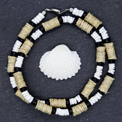Men's Natural Puka Shell & Wrapped Hemp Surfer Choker (18-Inch)