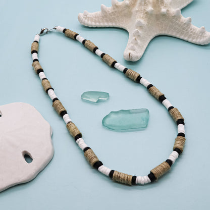 Men's Natural Puka Shell & Wrapped Hemp Surfer Choker (18-Inch)