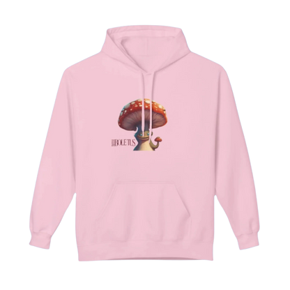 Boletus mushroom character | Fleece Pullover Hoodie Eco-Friendly & Cozy light pink | Paddle Frogs™ 
