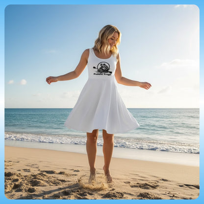 model at the beach wearing Paddle Frogs™ White Whisper Dress | Elegance for Every Adventure
