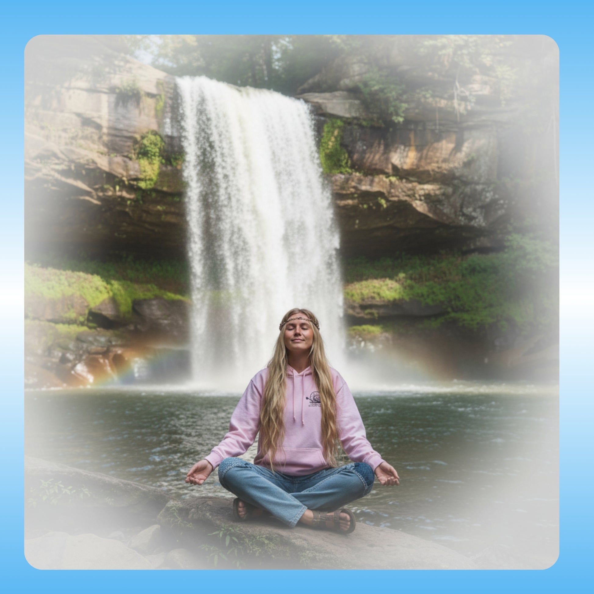 olive Chaos light pink Paddle Frogs Outdoor Gear Hoodie pull over coat Person meditating in front of a waterfall