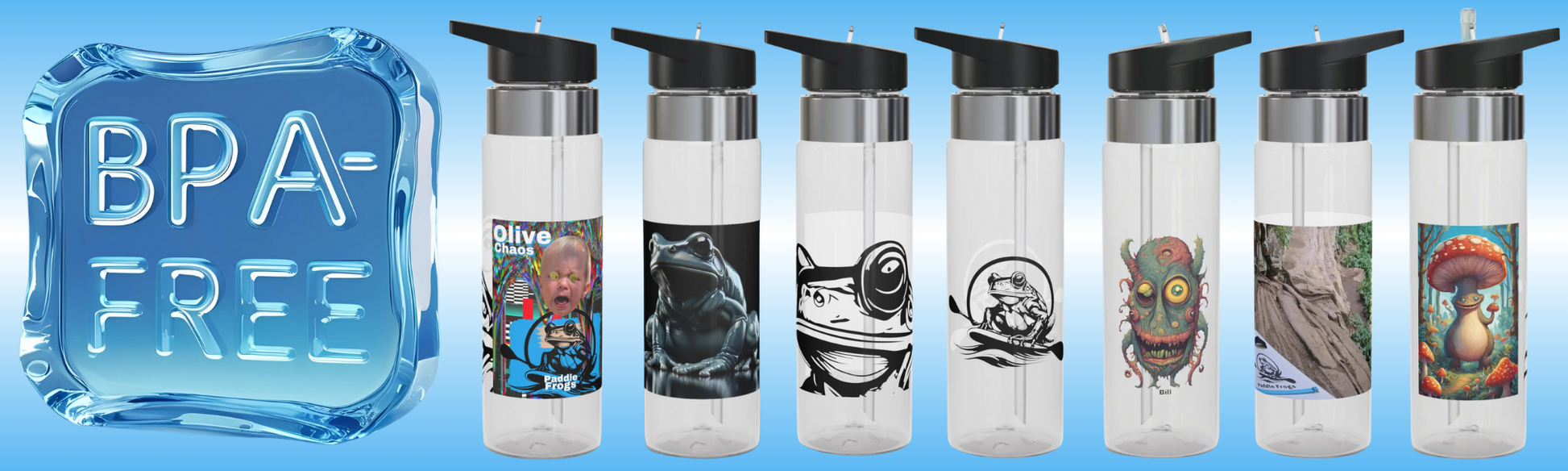 Crystal Clear Water Bottles | Paddle Frogs