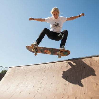 sky riding The Maze 7.5 popsicle skateboard deck by Paddle Frogs