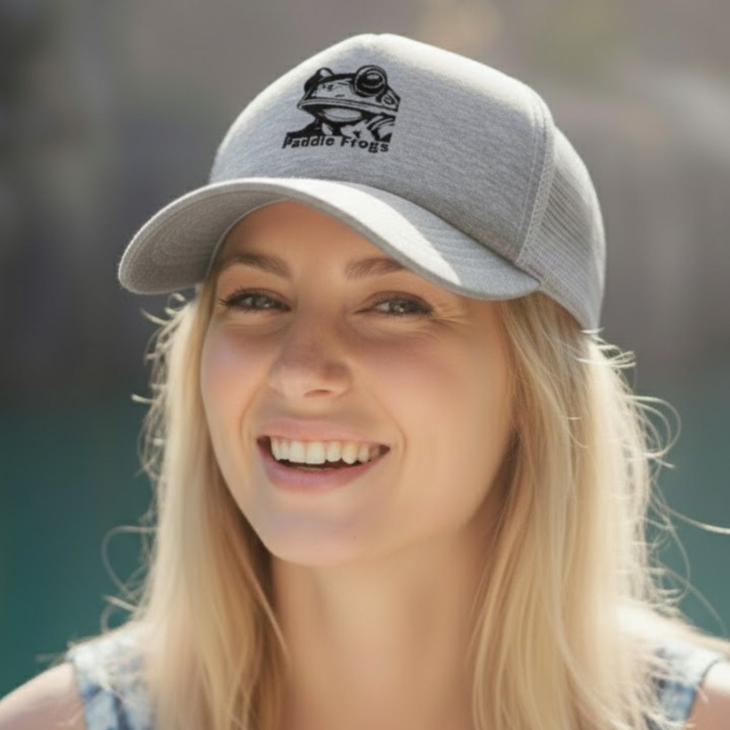 wearing Paddle Frogs™ Snapback Cap heather grey with white vented mesh