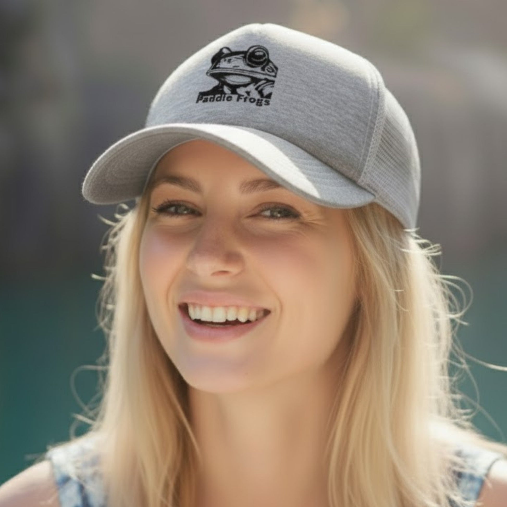 wearing Paddle Frogs™ Snapback Cap heather grey with white vented mesh